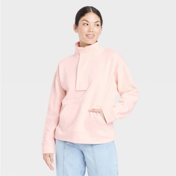 A New Day Light Pink Quarter Zip Sweatshirt, Size Small - Picture 2 of 10